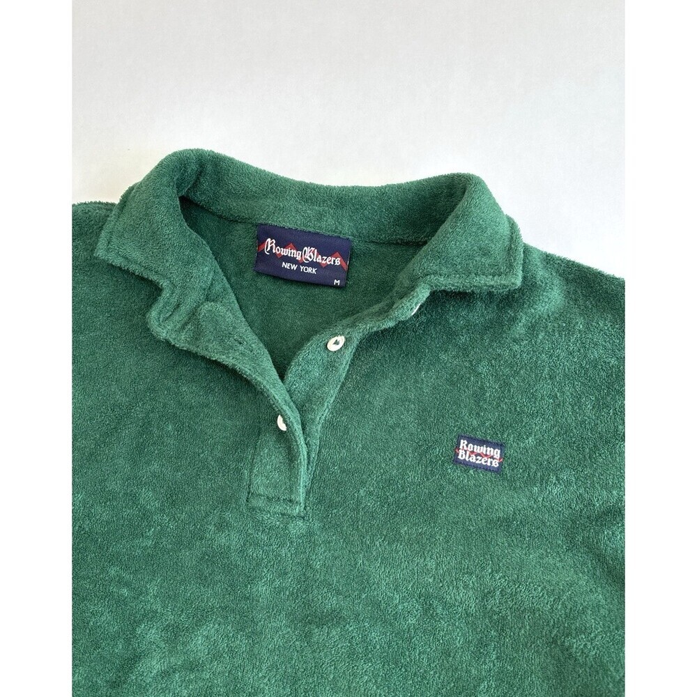 Rowing Blazers NY Terry Cropped Polo Shirt Green Organic Cotton - Medium - Picture 3 of 5